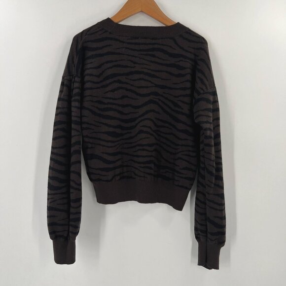 Gap Kids XL (12) Zebra Print Sweater Brown Black Shaker Knit Crew Neck Cotton - Picture 2 of 8